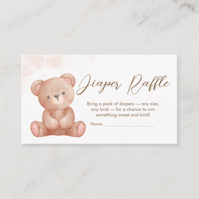 We Can Bearly Wait Bear Baby Shower Diaper Raffle Enclosure Card (Front)