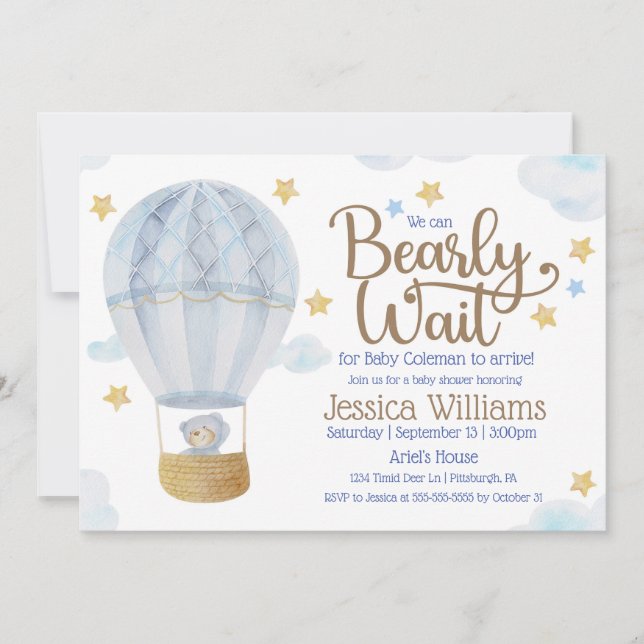 We Can Bearly Wait Bear Baby Shower Invitation (Front)