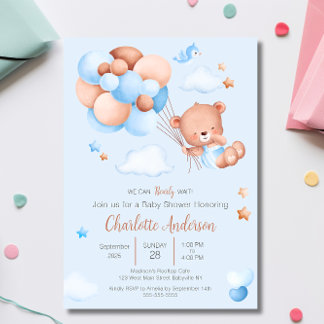We Can "Bearly" Wait Bear Baby Shower Invitation