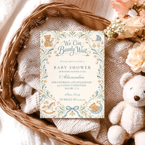 We Can Bearly Wait Bear Baby Shower Invitation