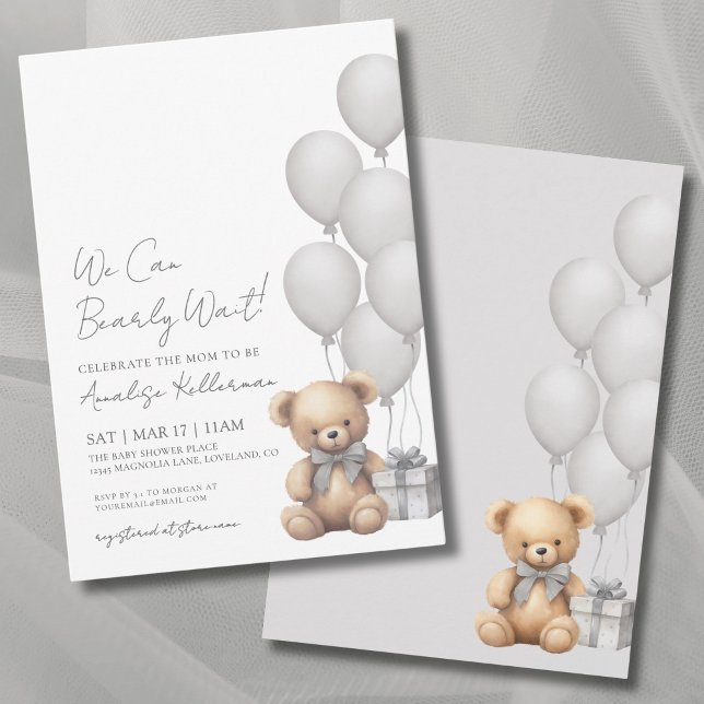 We Can Bearly Wait Bear Baby Shower Invitation (Gender Neutral We Can Bearly Wait Bear Baby Shower Invitation)