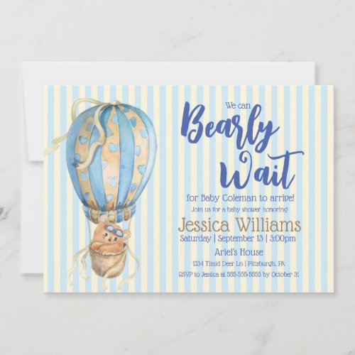 We Can Bearly Wait Bear Baby Shower Invitation