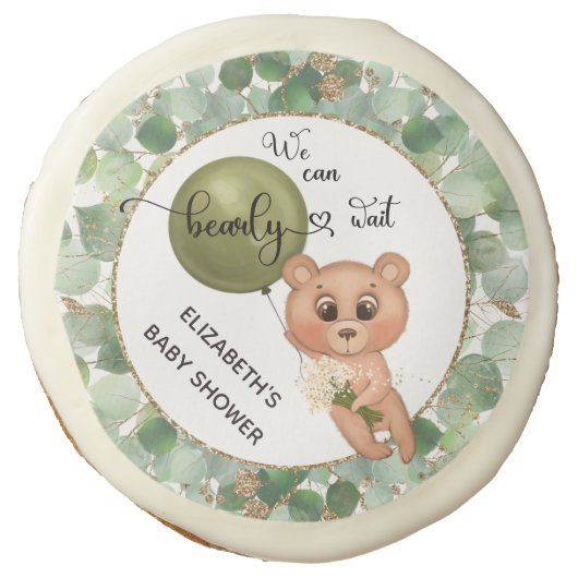 We Can Bearly Wait Bear Baby Shower Sugar Cookie (Front)