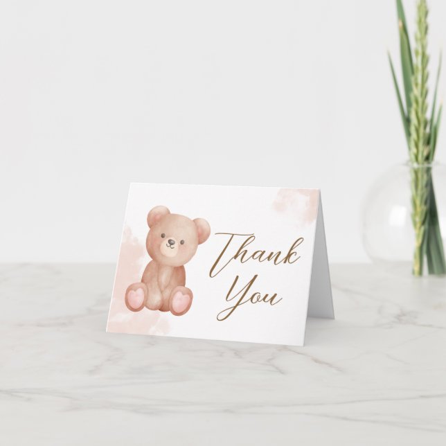 We Can Bearly Wait Bear Baby Shower Thank You Card (Front)
