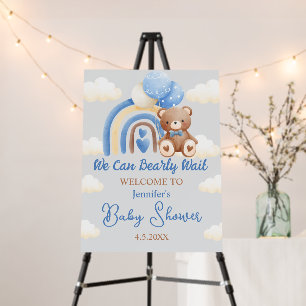 we can bearly wait, bear baby shower welcome blue foam board