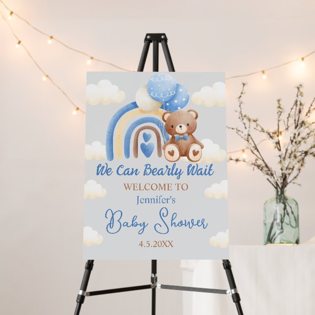 we can bearly wait, bear baby shower welcome blue foam board (In Situ (Stand))