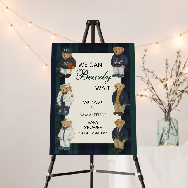 We Can Bearly Wait Bear Baby Shower Welcome Foam Board (In Situ (Stand))