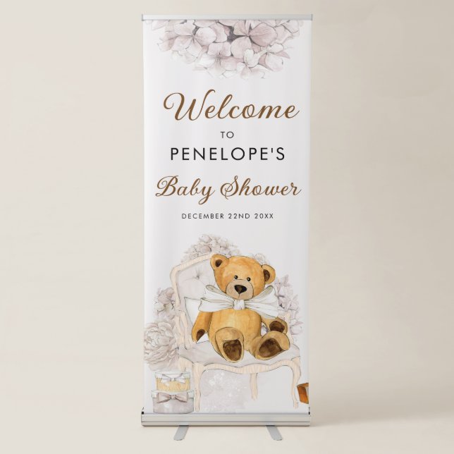 We Can Bearly Wait Bear Baby Shower Welcome Retractable Banner (Front)