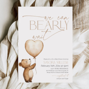We Can Bearly Wait Bear Balloon Baby Shower Invitation