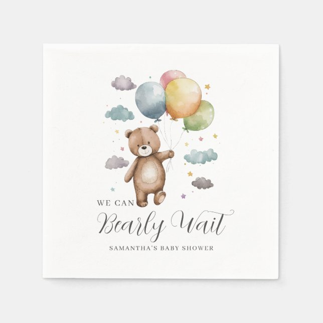 We Can Bearly Wait Bear Balloon Baby Shower  Napkins (Front)