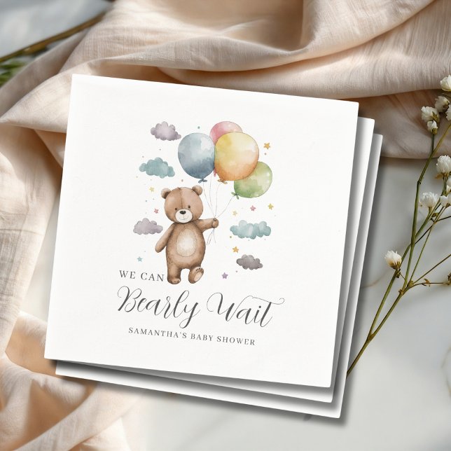 We Can Bearly Wait Bear Balloon Baby Shower  Napkins (Creator Uploaded)
