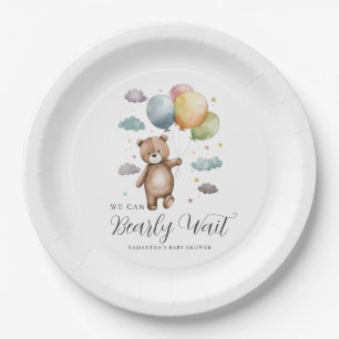 We Can Bearly Wait Bear Balloon Baby Shower  Paper Plates