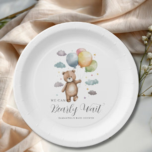 We Can Bearly Wait Bear Balloon Baby Shower  Paper Plates