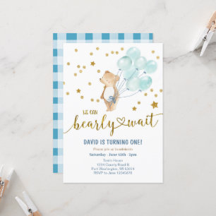 We Can Bearly Wait Bear Balloon Birthday Invitation