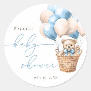 We Can Bearly Wait Bear Balloon Blue Baby Shower Classic Round Sticker