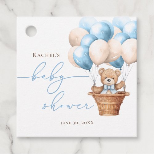 We Can Bearly Wait  Bear Balloon Blue Baby Shower Favor Tags