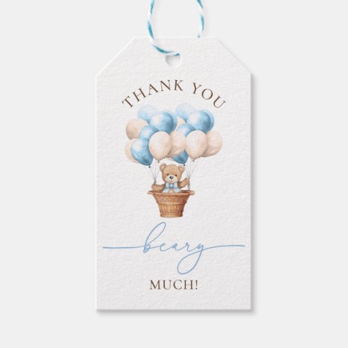 We Can Bearly Wait  Bear Balloon Blue Baby Shower Gift Tags