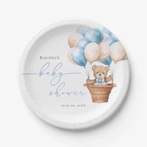 We Can Bearly Wait  Bear Balloon Blue Baby Shower Paper Plates