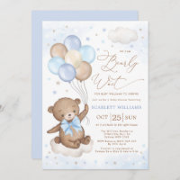 We Can Bearly Wait Bear Balloon Boy Baby Shower  Invitation