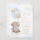 We Can Bearly Wait Bear Balloon Boy Baby Shower Invitation | Zazzle