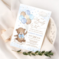 We Can Bearly Wait Bear Balloon Boy Baby Shower  Invitation