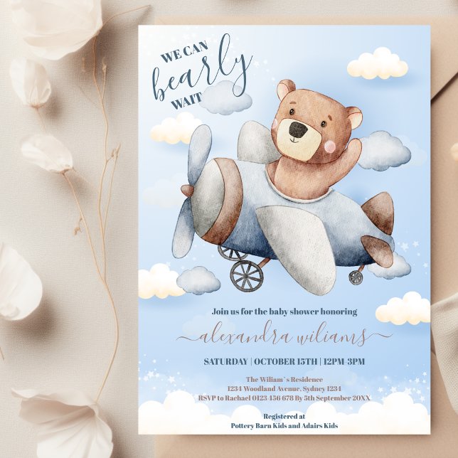 We Can Bearly Wait Bear Balloon Boy Baby Shower  Invitation (Creator Uploaded)