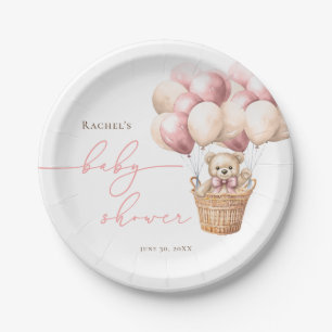 We Can Bearly Wait Bear Balloon Pink Baby Shower Paper Plates