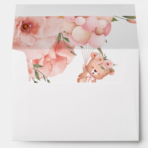 We Can Bearly Wait Bear Balloon Pink Flower Envelope