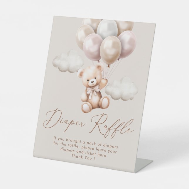 We Can Bearly Wait Bear Balloons Diaper Raffle Pedestal Sign (Front)