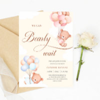 We Can Bearly Wait Bear Balloons Gender Reveal  Invitation