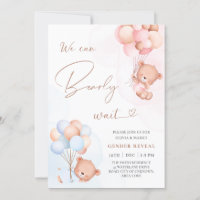 We Can Bearly Wait Bear Balloons Gender Reveal Invitation