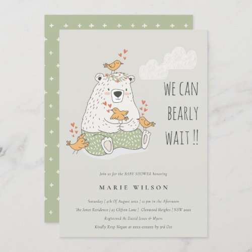 We Can Bearly Wait Bear Birds Baby Shower Invite