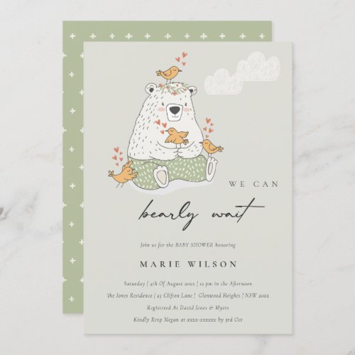 We Can Bearly Wait Bear Birds Baby Shower Invite