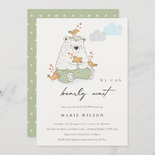 We Can Bearly Wait Bear Birds Baby Shower Invite