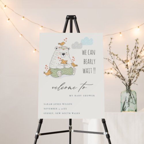 We Can Bearly Wait Bear Birds Baby Shower Welcome Foam Board