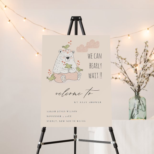 We Can Bearly Wait Bear Birds Baby Shower Welcome Foam Board (In Situ (Stand))