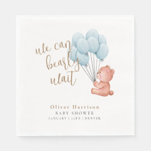 We Can Bearly Wait Bear Blue Balloon Baby Shower Napkins
