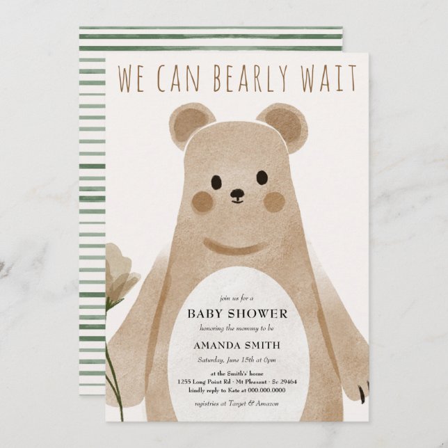We Can Bearly Wait Bear Boho Baby Shower Invitation (Front/Back)