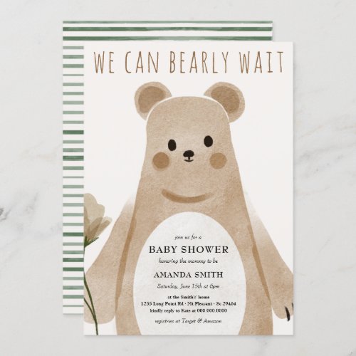 We Can Bearly Wait Bear Boho Baby Shower Invitation