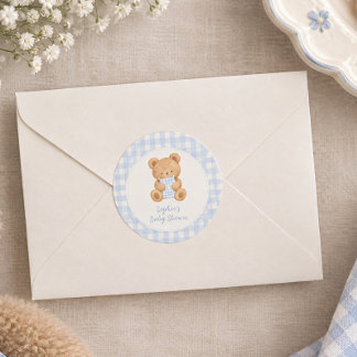 We Can Bearly Wait Bear Boy Baby Shower Classic Round Sticker
