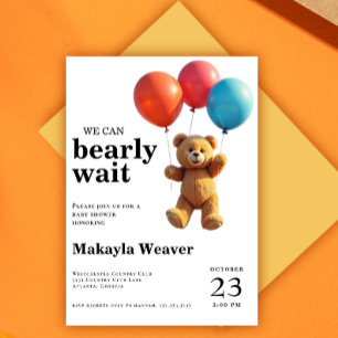 we can bearly wait Bear Boy Baby Shower Invitation
