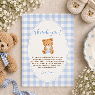 We Can Bearly Wait Bear Boy Baby Shower Thank You Card