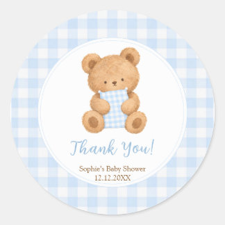 We Can Bearly Wait Bear Boy Baby Shower Thank You Classic Round Sticker