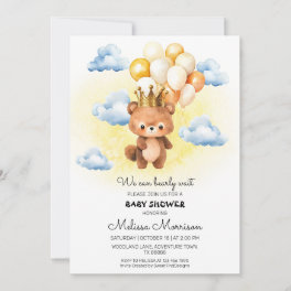 We Can Bearly Wait Bear Cub w/ Balloons Watercolor Invitation