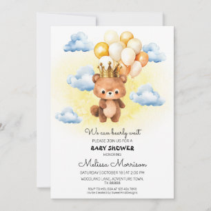 We Can Bearly Wait Bear Cub w/ Balloons Watercolor Invitation