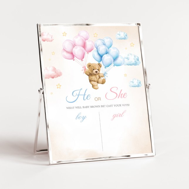 We Can Bearly Wait Bear Gender Reveal Sign (Bear Balloon He or She Gender Reveal Voting Sign)