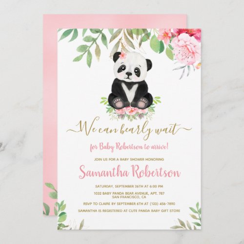 We Can Bearly Wait Bear Girl Baby Shower Floral Invitation