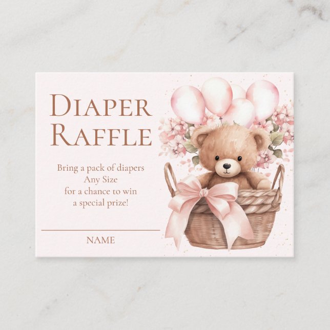 We Can Bearly Wait Bear In Basket Diaper Raffle Enclosure Card (Front)