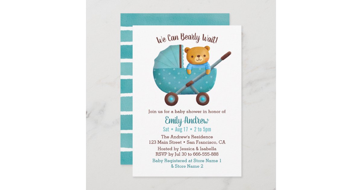 Bearly Wait Baby Shower Invite Template Blue Bear Baby Shower 