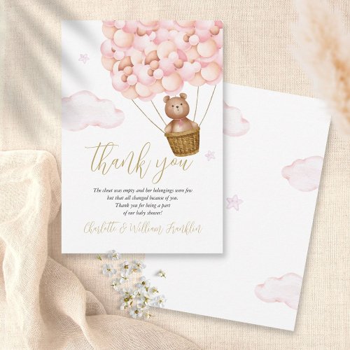 We Can Bearly Wait Bear Pink Baby Shower Poem Thank You Card